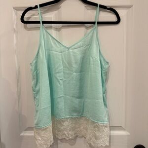 H&M Aqua/ Mint Flowy Lightweight Cami Blouse with Lace Detail